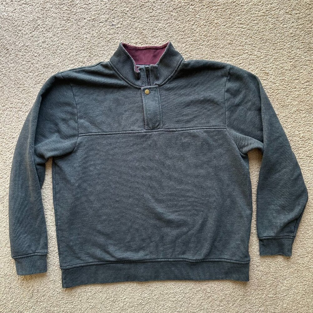 Orvis Sweater Mens XL Mock Neck Henley Pullover Long Sleeve Grey Cotton Blend